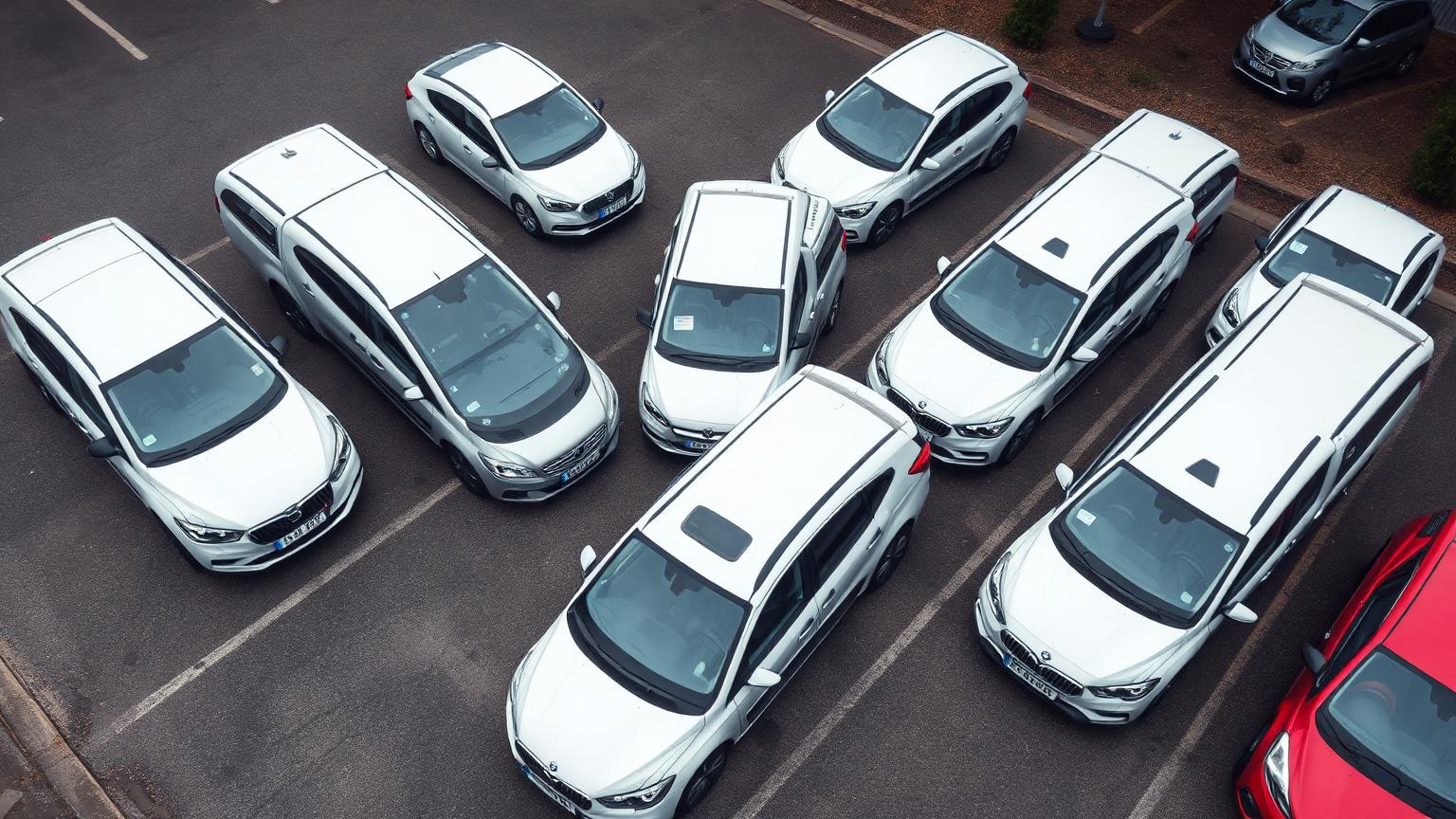 Flota samochodów firmowych na parkingu przygotowana do odbioru